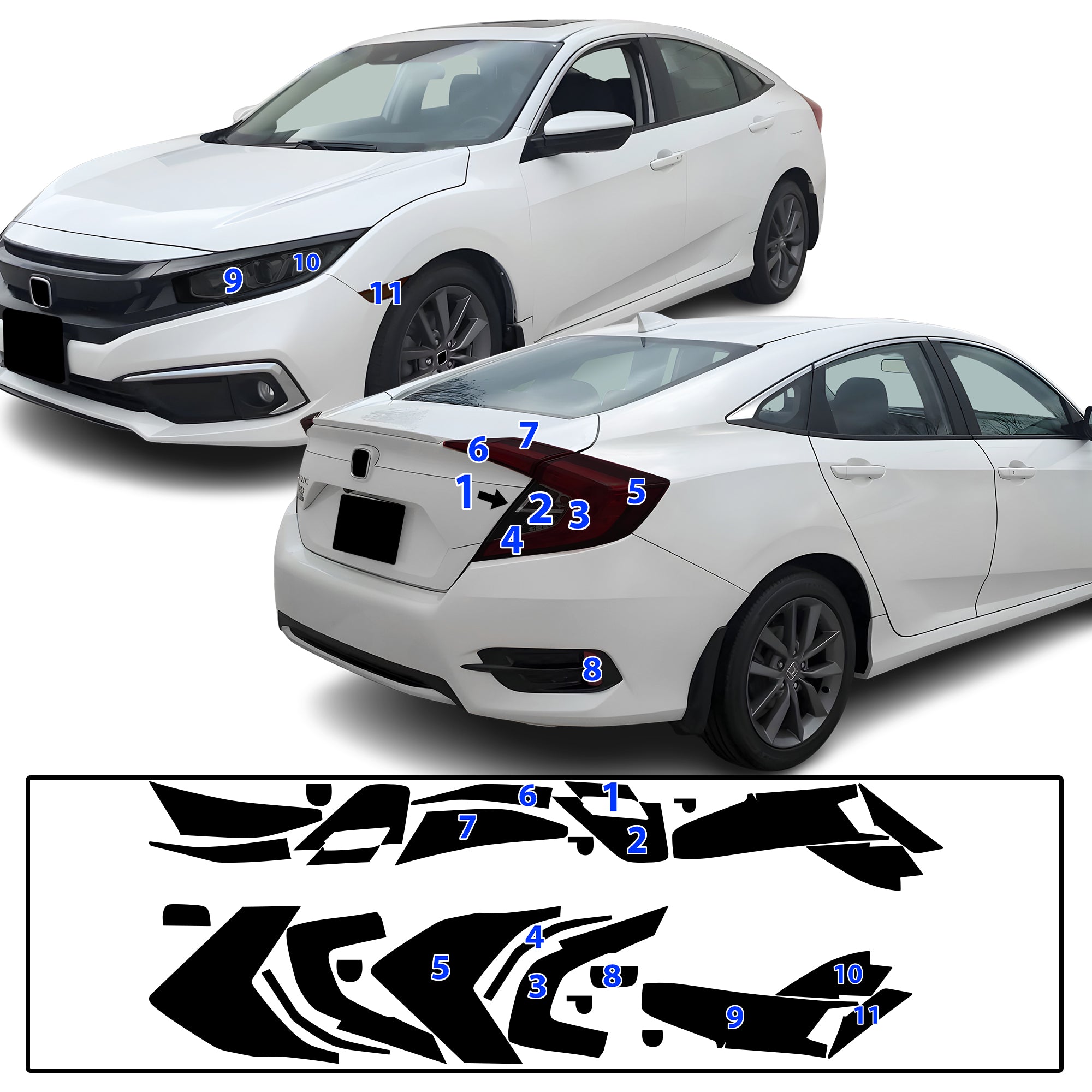 Honda Civic 2016–2021 Dark Smoke Headlight & Taillight Tint Kit – Precut Vinyl Lens Overlays