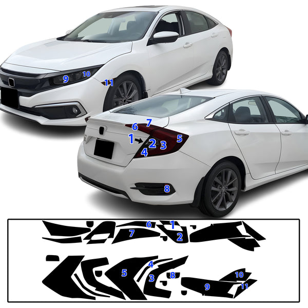 Full Headlight Taillight Precut Smoked PPF Tint Kit Film Overlay Fits Honda Civic 2016-2021