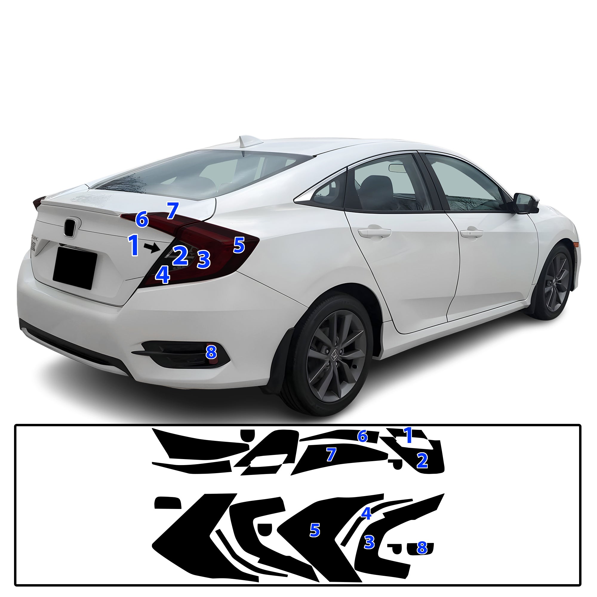 Honda Civic 2016–2021 Dark Smoke Headlight & Taillight Tint Kit – Precut Vinyl Lens Overlays
