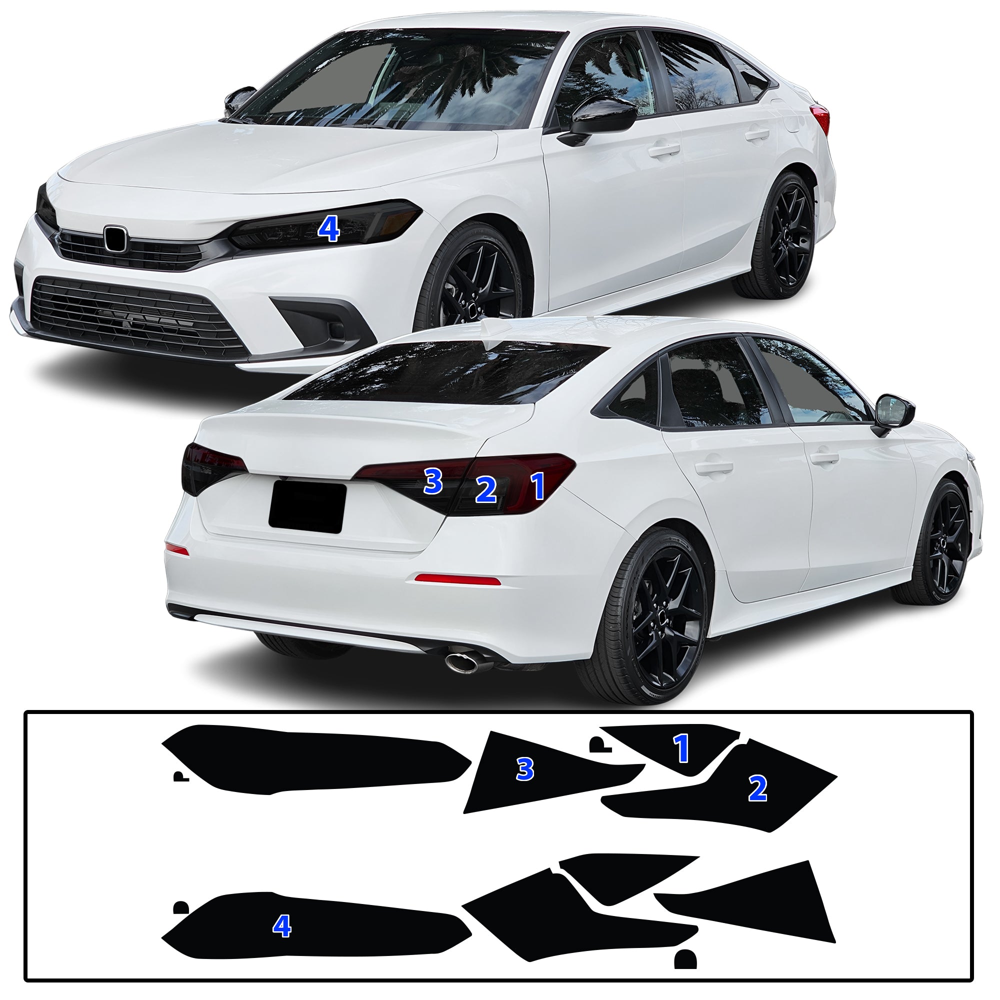 Honda Civic Sedan Hatchback 2022–2026 Dark Smoke Headlight & Taillight Tint Kit – Precut Vinyl Lens Overlays
