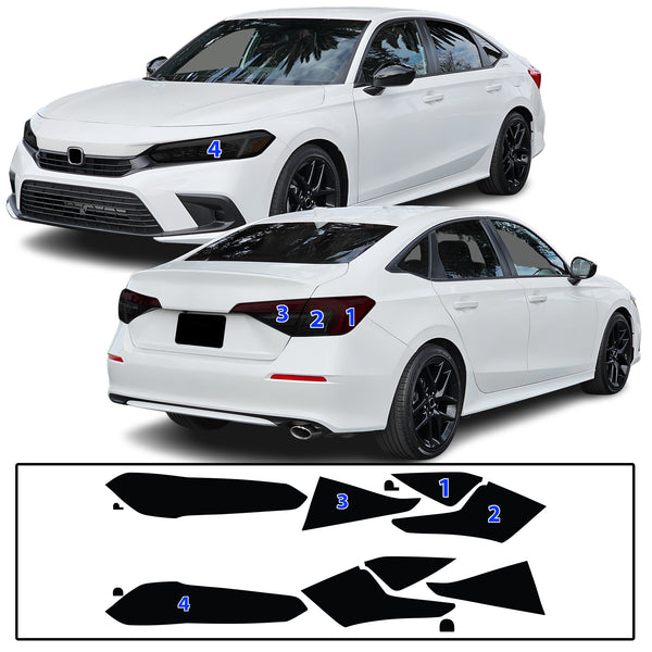 HeadLight Reverse Light Reflector Taillight Smoke Tint Overlay Fits Honda Civic Sedan Hatchback 2022-2025