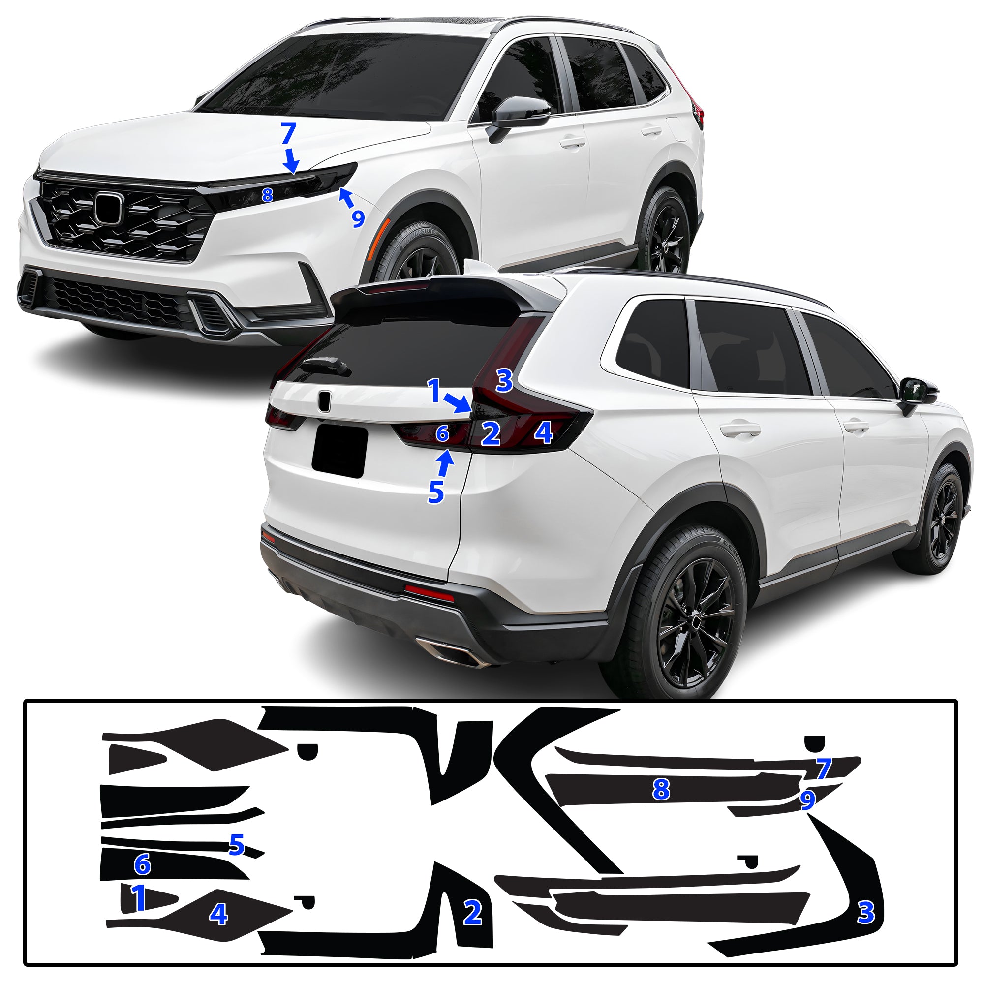 Honda CR-V 2023–2026 Dark Smoke Headlight & Taillight Tint Kit – Precut Vinyl Lens Overlays