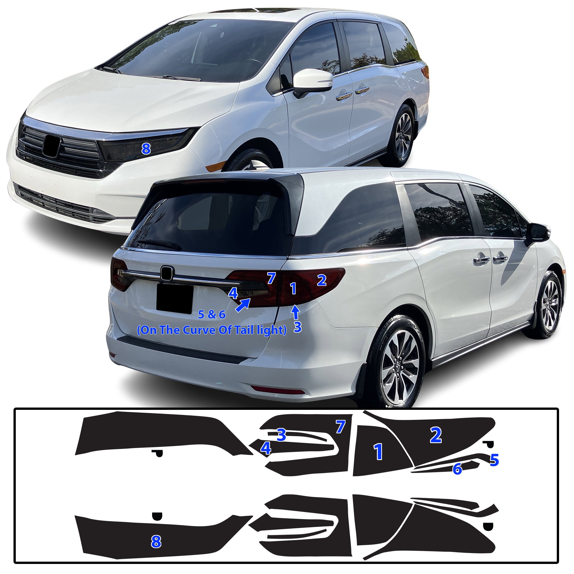 Honda Odyssey 2018–2026 Dark Smoke Headlight & Taillight Tint Kit – Precut Vinyl Lens Overlays