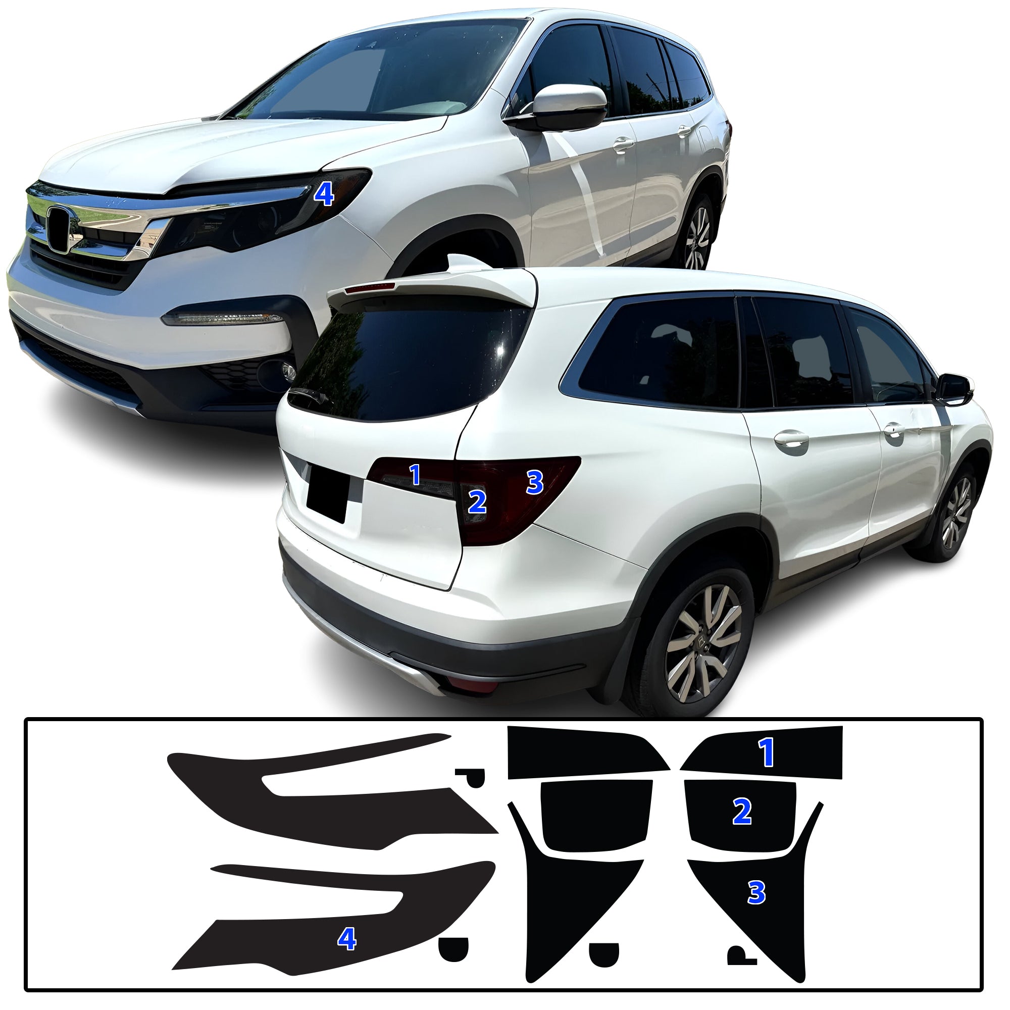Honda Pilot 2016–2022 Dark Smoke Headlight & Taillight Tint Kit – Precut Vinyl Lens Overlays