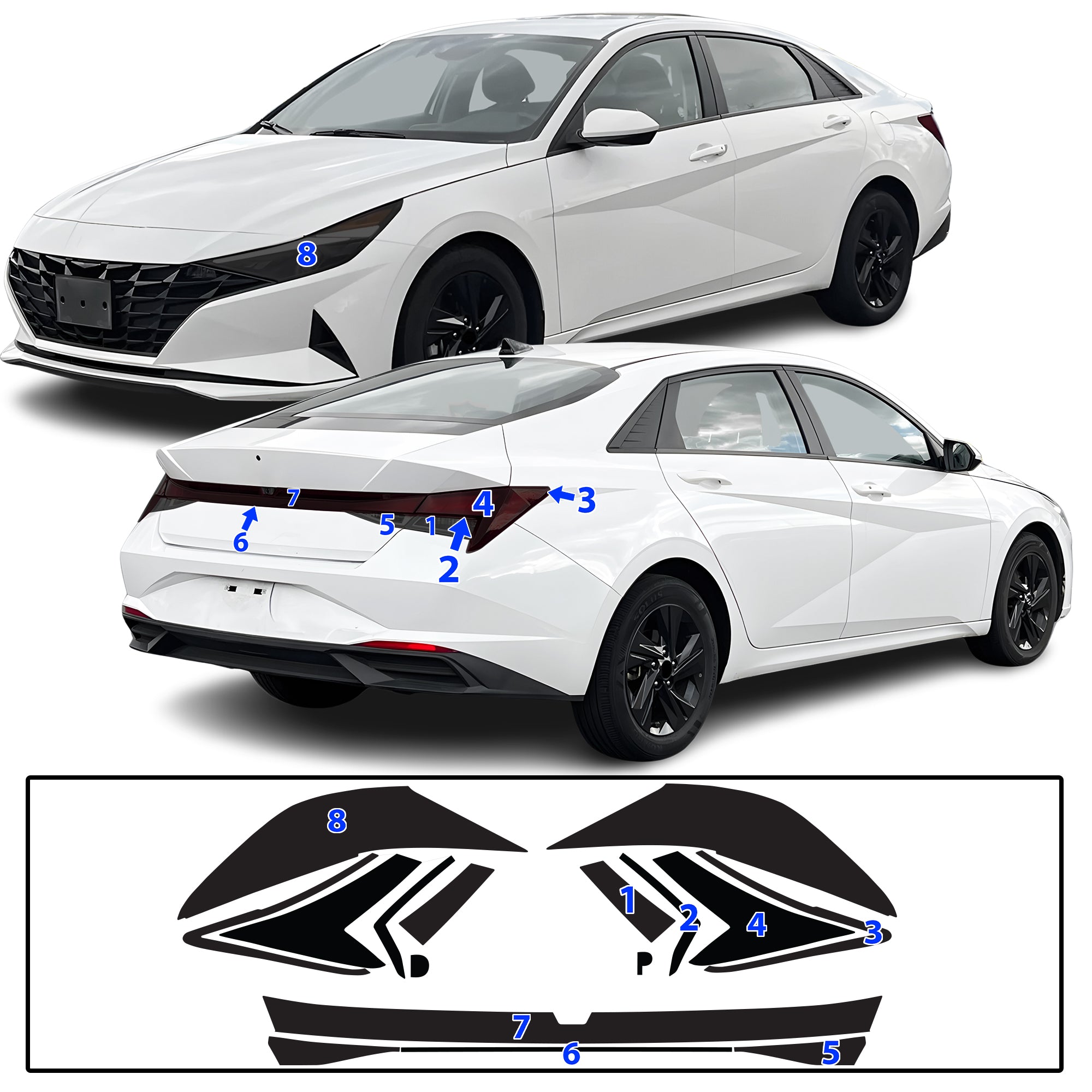 Hyundai Elantra 2021–2026 Dark Smoke Headlight & Taillight Tint Kit – Precut Vinyl Lens Overlays