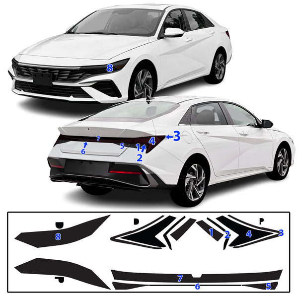Full Headlight Taillight Precut Smoked PPF Tint Kit Film Overlay Fits Hyundai Elantra 2021-2025
