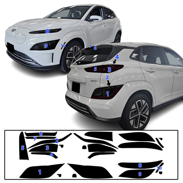 Full Headlight Taillight Precut Smoked PPF Tint Kit Film Overlay Fits Hyundai Kona Electric 2022-2023