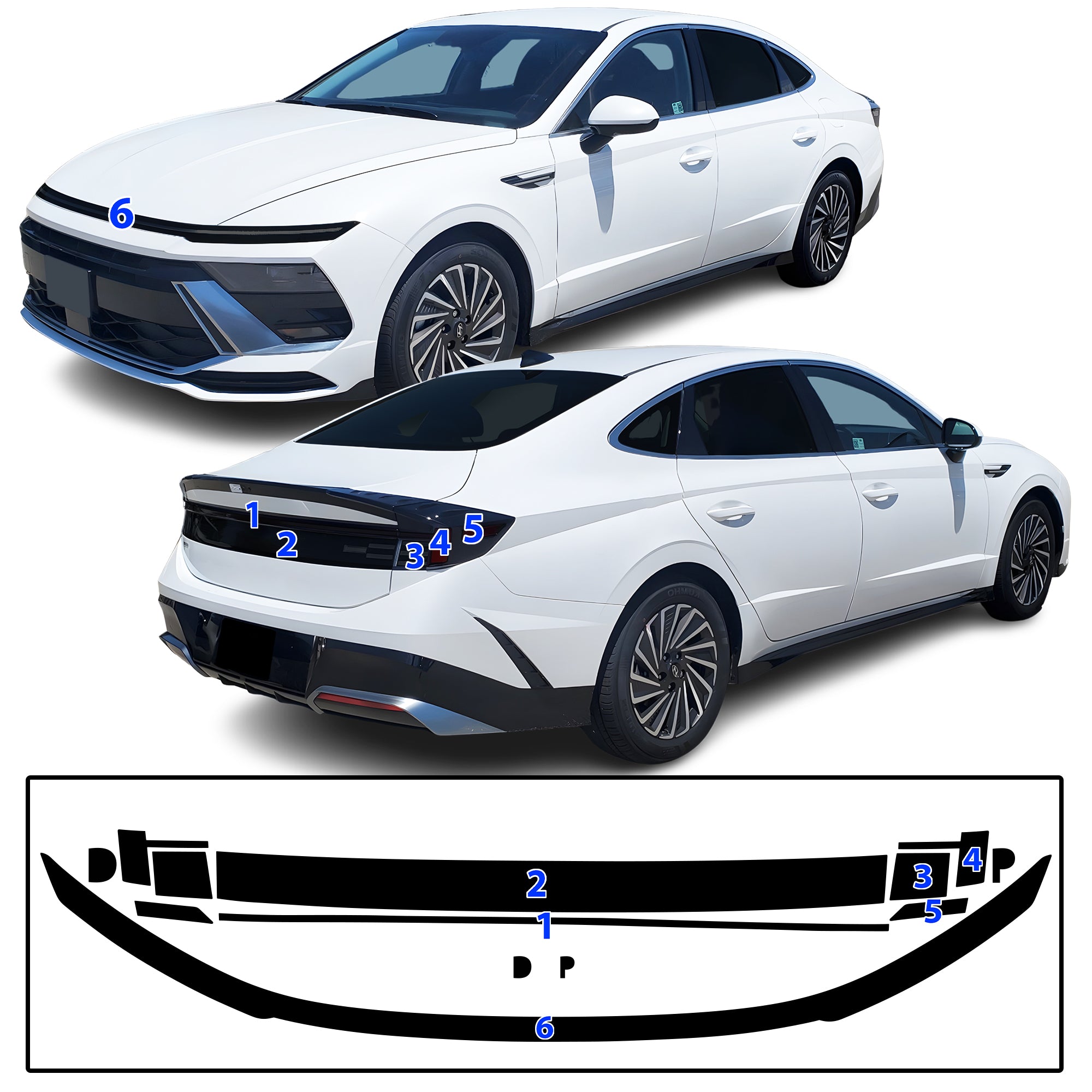 Hyundai Sonata 2024–2026 Dark Smoke Headlight & Taillight Tint Kit – Precut Vinyl Lens Overlays