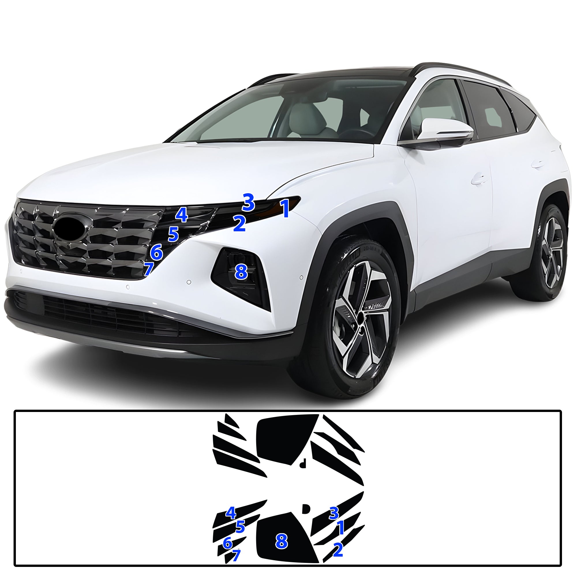 Hyundai Tucson 2022–2024 Dark Smoke Headlight & Taillight Tint Kit – Precut Vinyl Lens Overlays