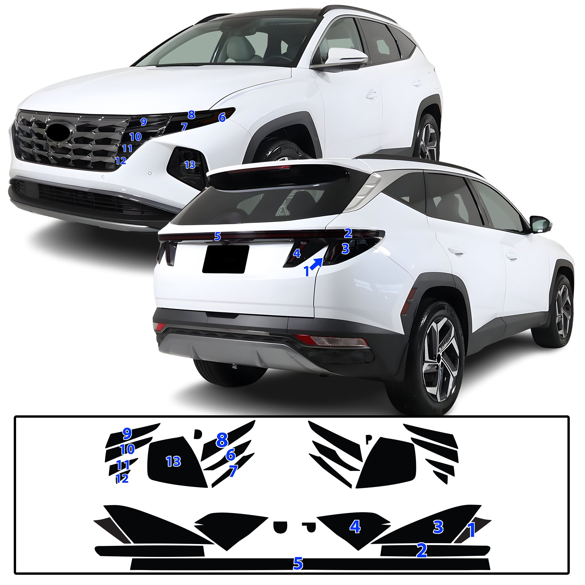 Hyundai Tucson 2022–2024 Dark Smoke Headlight & Taillight Tint Kit – Precut Vinyl Lens Overlays