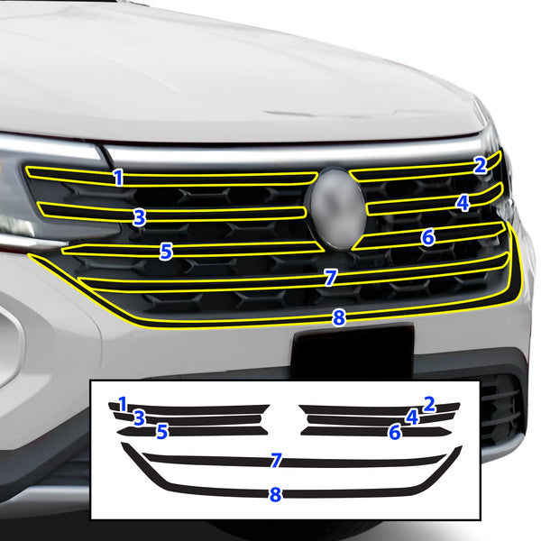 Vinyl Chrome Delete Grille Side Window Rear Blackout Decal Stickers Overlay Film Fits Volkswagen Atlas 2021-2025