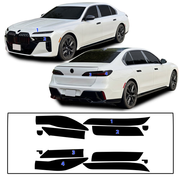 BMW 7 Series 2023–2026 Dark Smoke Headlight & Taillight Tint Kit – Precut Vinyl Lens Overlays