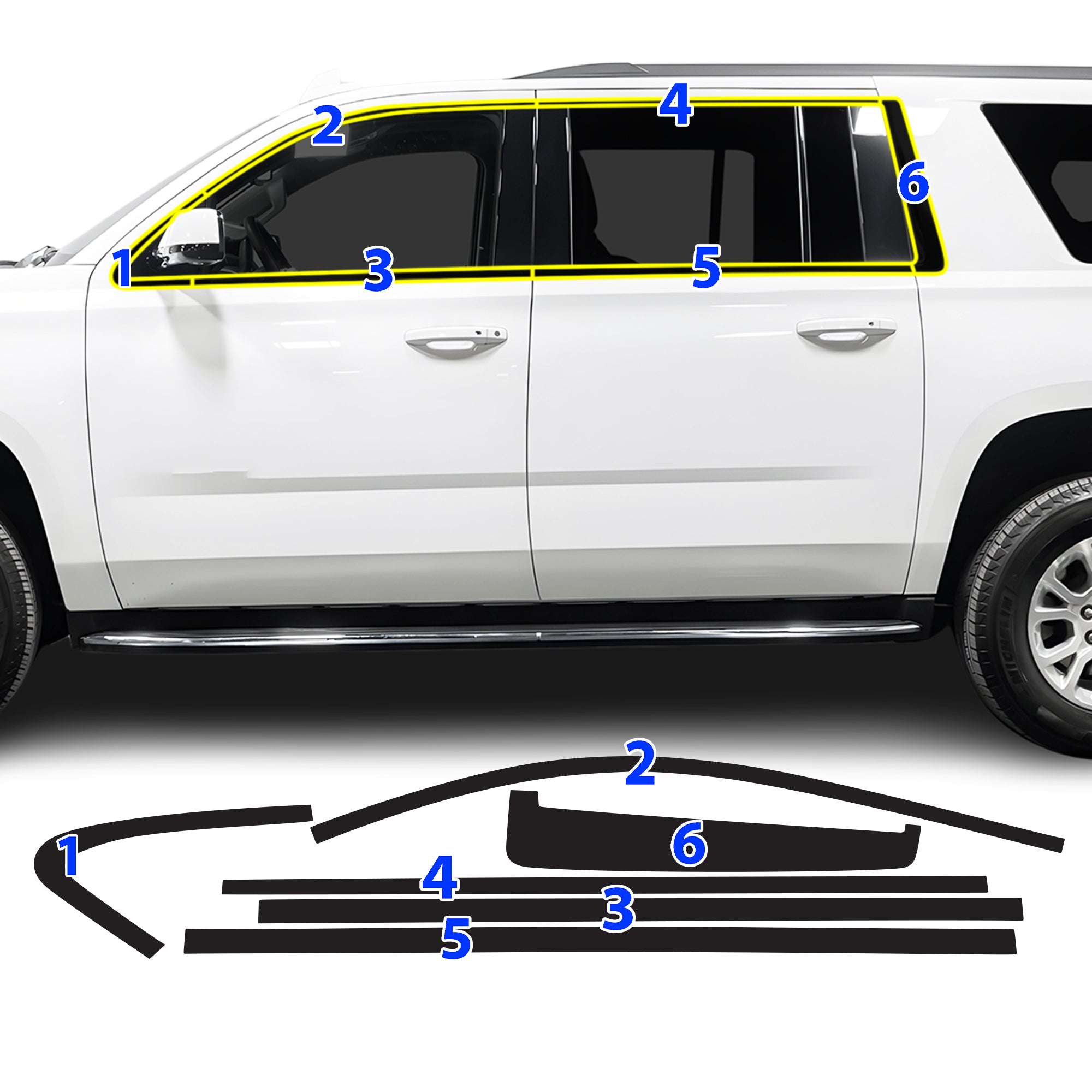 GMC Yukon XL 2015-2020 Blackout Chrome Delete Kit – Precut Gloss Black Vinyl Overlays