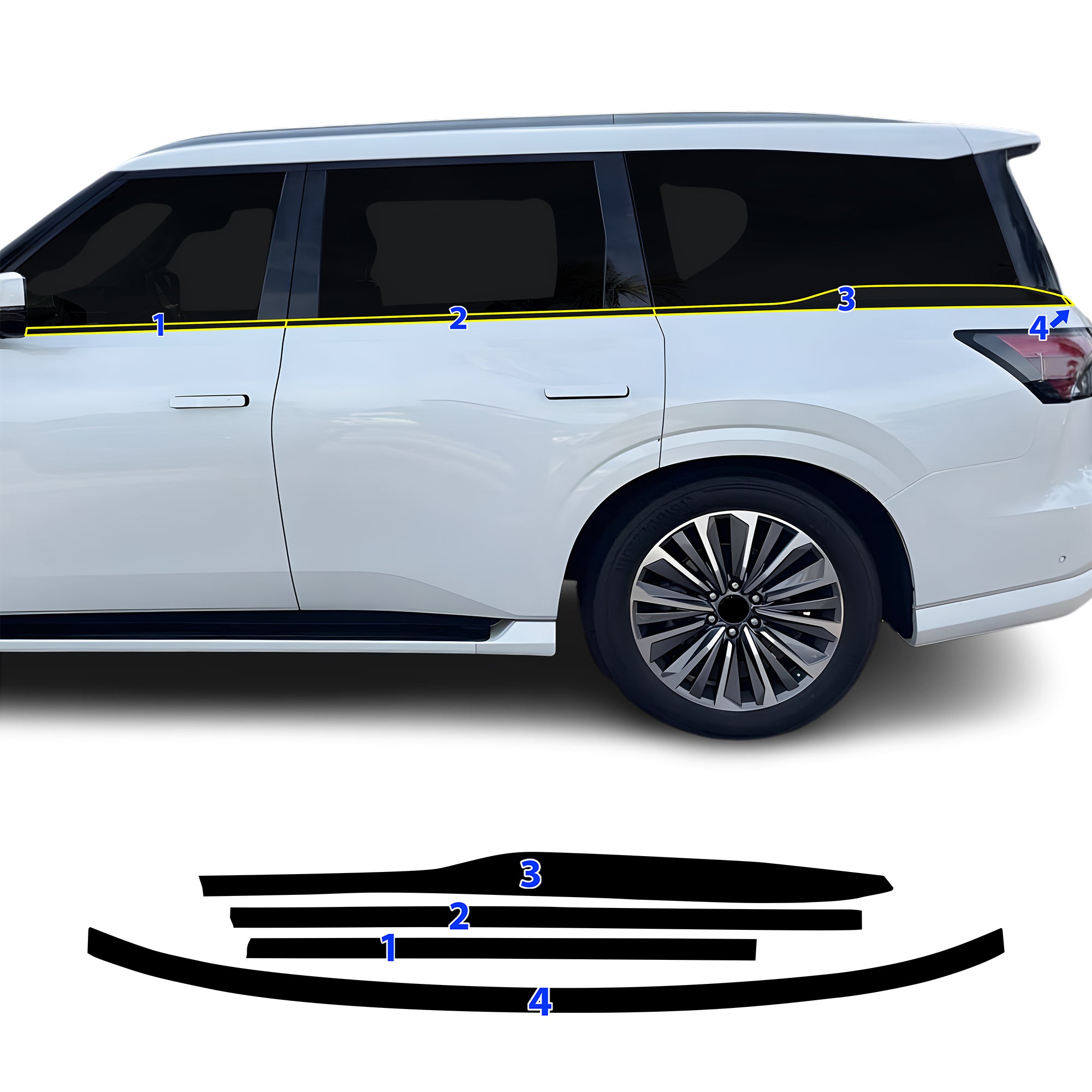 Fits Infiniti QX80 2025-2026 Blackout Chrome Delete Kit – Precut Gloss Black Vinyl Overlays Film