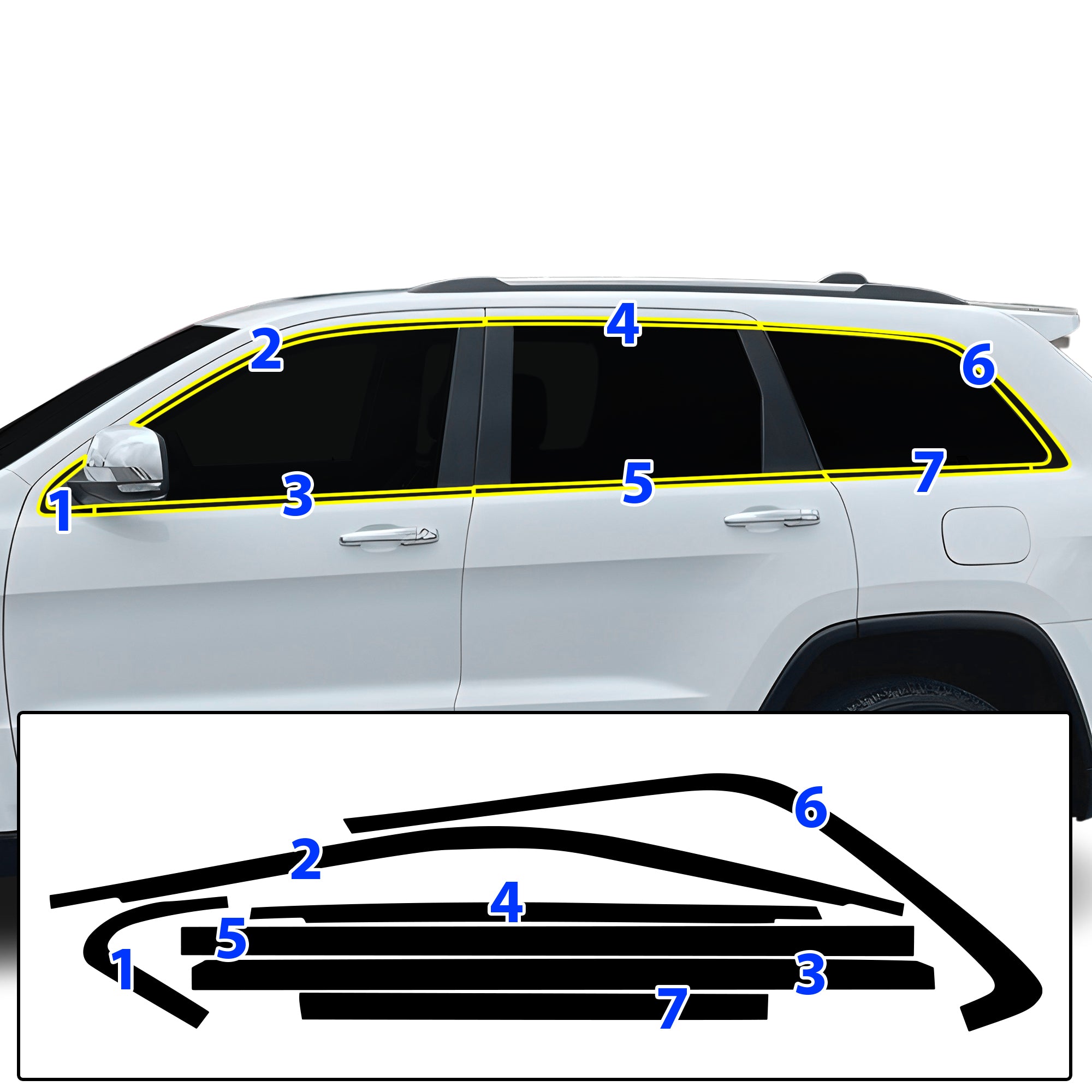 Jeep Grand Cherokee 2014-2021 Blackout Chrome Delete Kit – Precut Gloss Black Vinyl Overlays