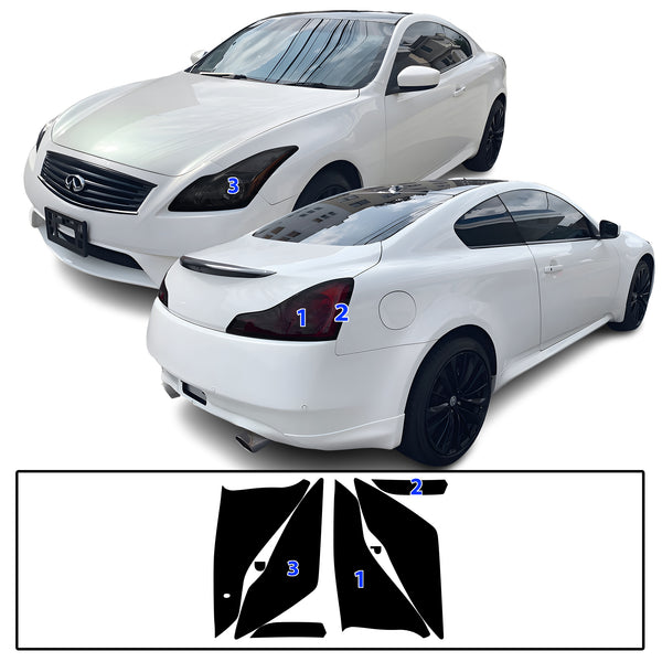 Full Headlight Taillight Precut Smoked PPF Tint Kit Film Overlay Fits Infiniti G37 2008-2013