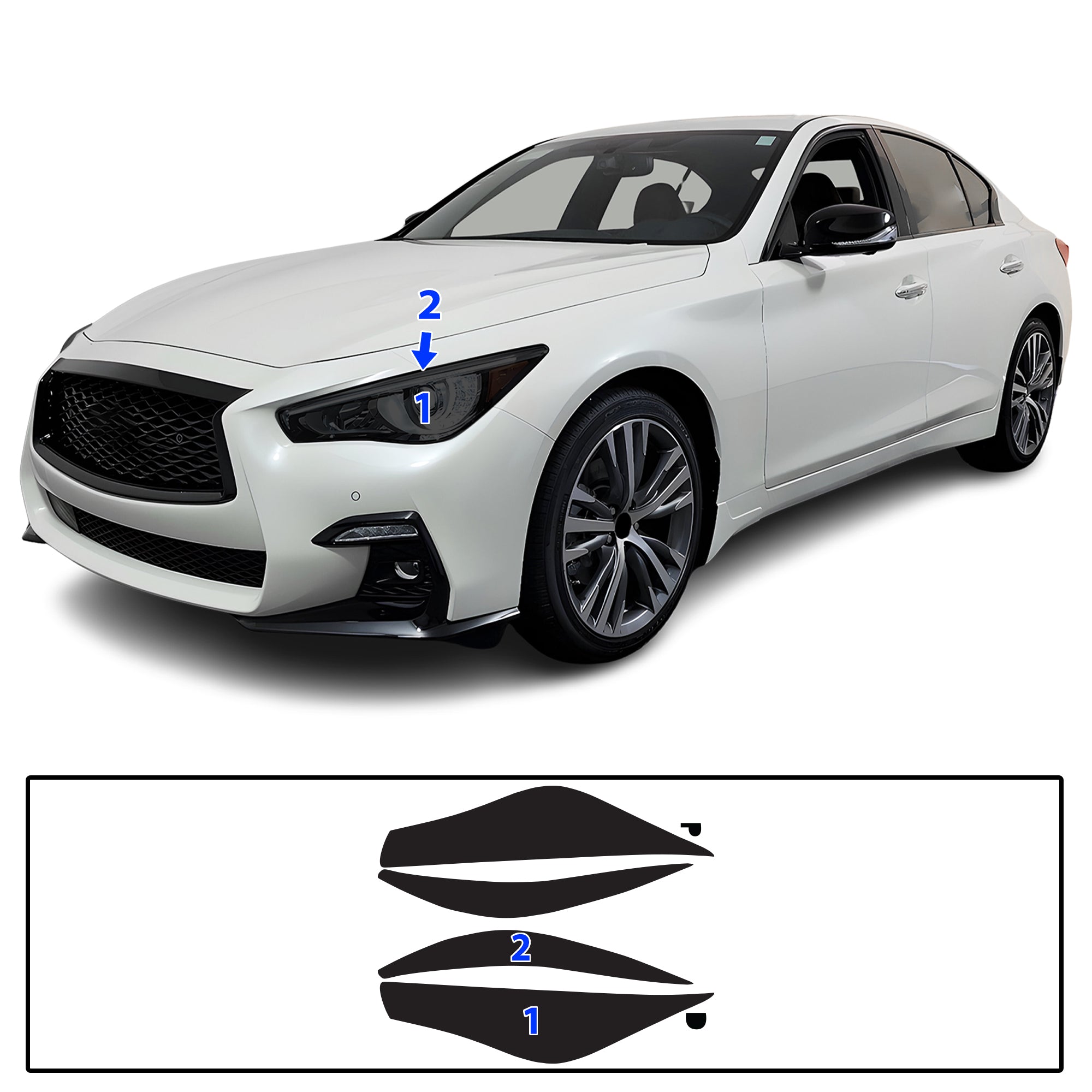 Infiniti Q50 2018–2024 Dark Smoke Headlight & Taillight Tint Kit – Precut Vinyl Lens Overlays