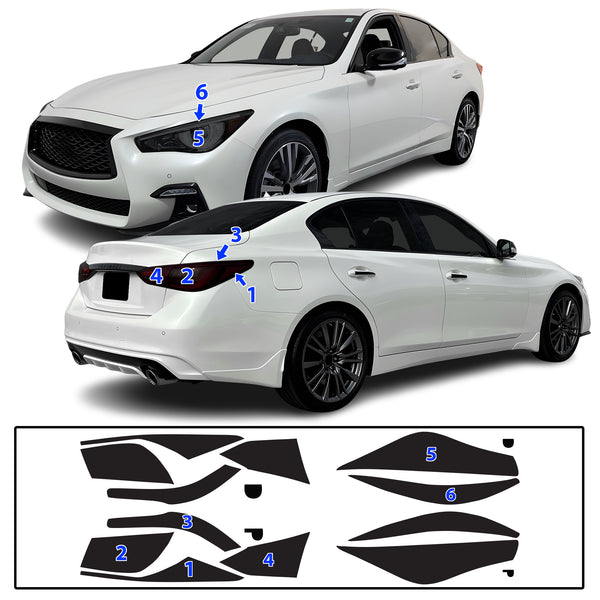 Full Headlight Taillight Precut Smoked PPF Tint Kit Film Overlay Fits Infiniti Q50 2018-2024
