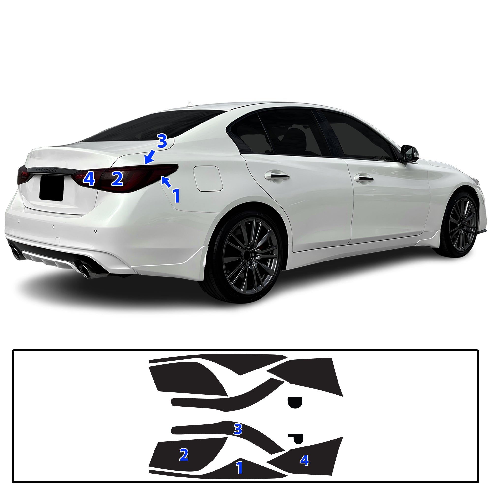 Infiniti Q50 2018–2024 Dark Smoke Headlight & Taillight Tint Kit – Precut Vinyl Lens Overlays