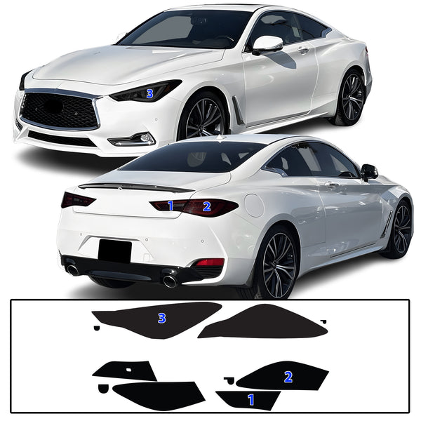 Full Headlight Taillight Precut Smoked PPF Tint Kit Film Overlay Fits Infiniti Q60 2017-2022