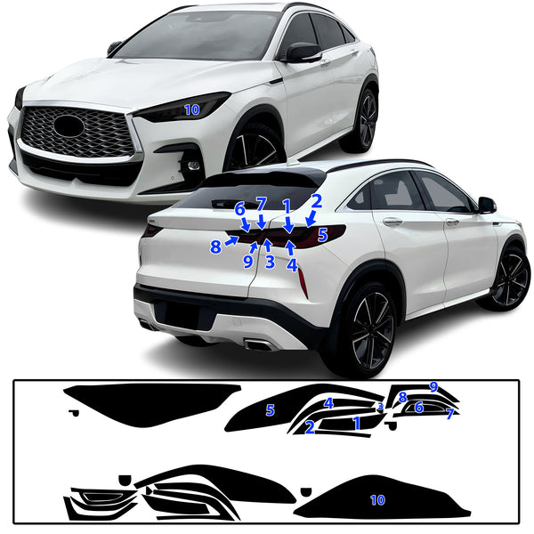 Full Headlight Taillight Precut Smoked PPF Tint Kit Film Overlay Fits Infiniti QX55 2022-2024