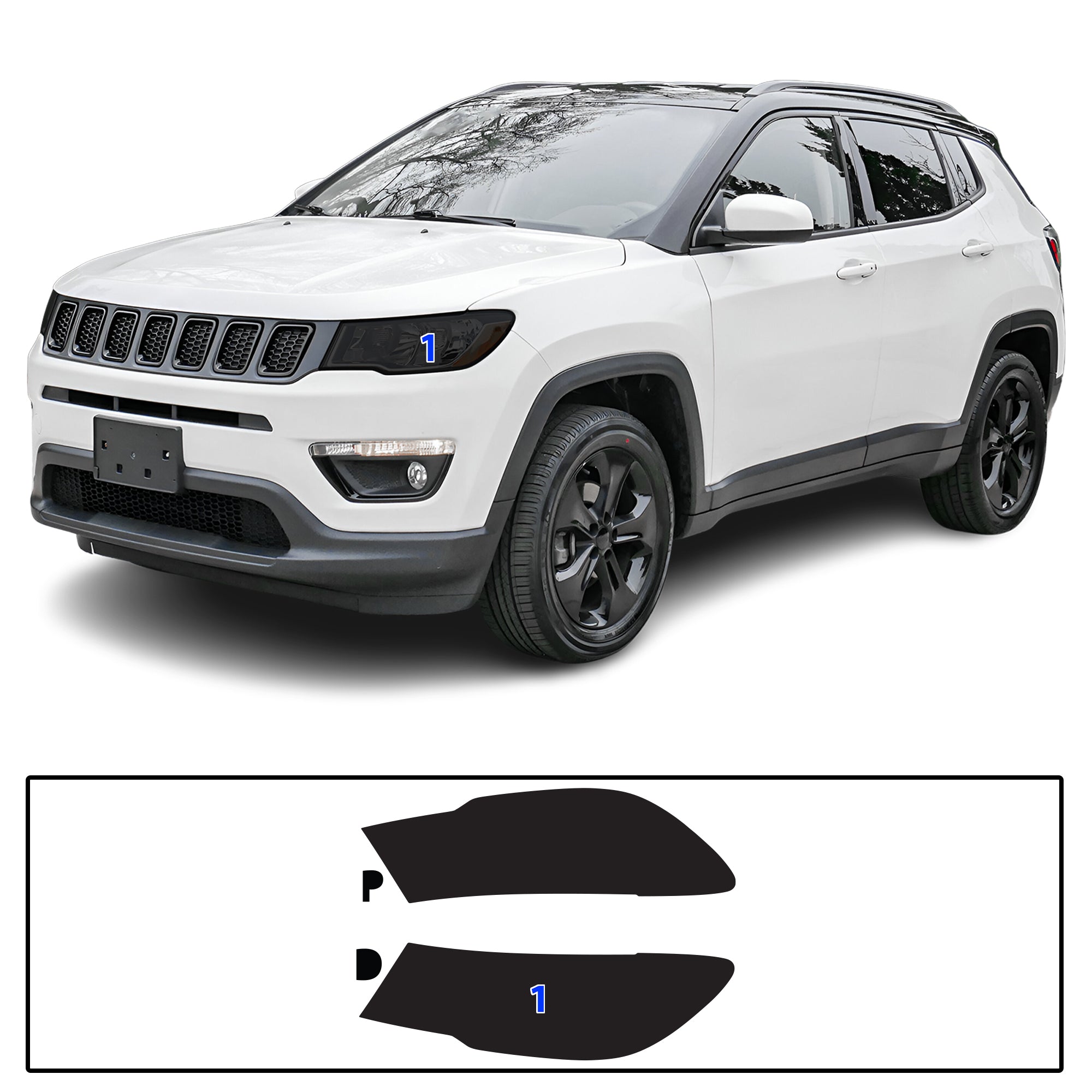 Jeep Compass 2018–2026 Dark Smoke Headlight & Taillight Tint Kit – Precut Vinyl Lens Overlays