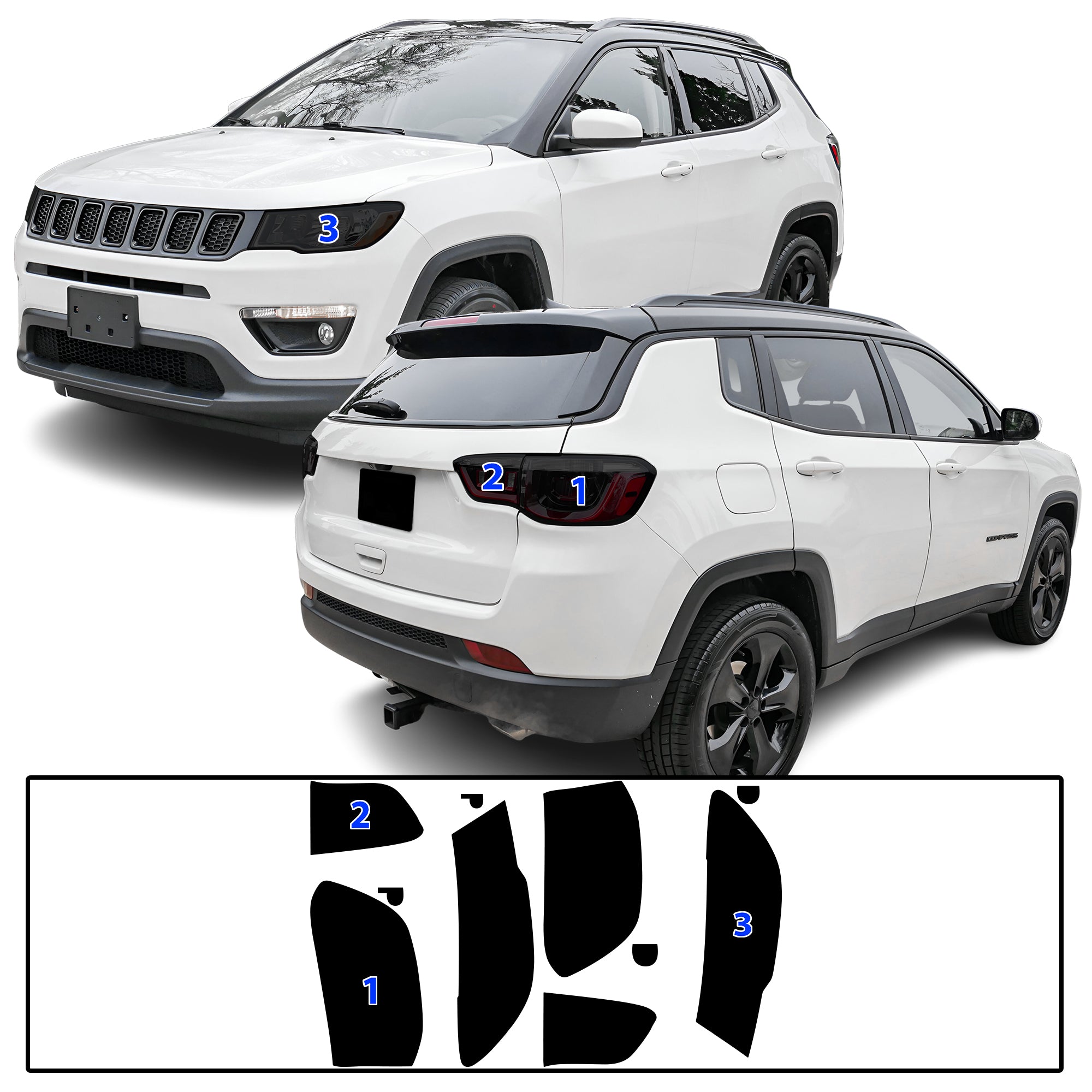 Jeep Compass 2018–2026 Dark Smoke Headlight & Taillight Tint Kit – Precut Vinyl Lens Overlays