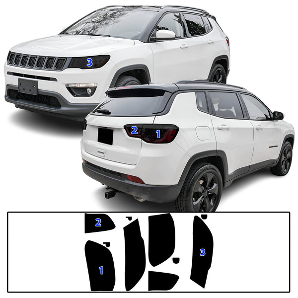 Full Headlight Taillight Precut Smoked PPF Tint Kit Film Overlay Fits Jeep Compass 2018-2025