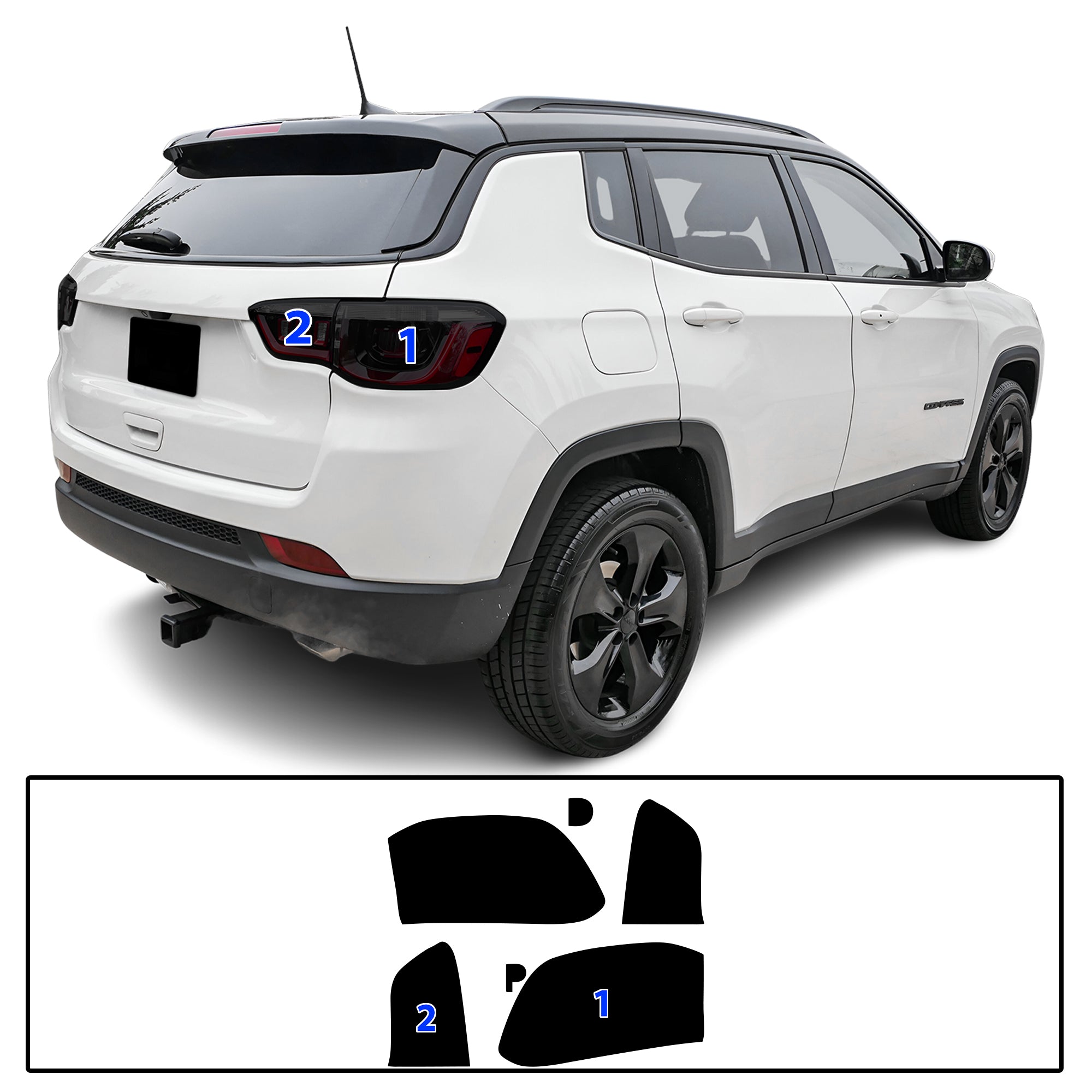Jeep Compass 2018–2026 Dark Smoke Headlight & Taillight Tint Kit – Precut Vinyl Lens Overlays