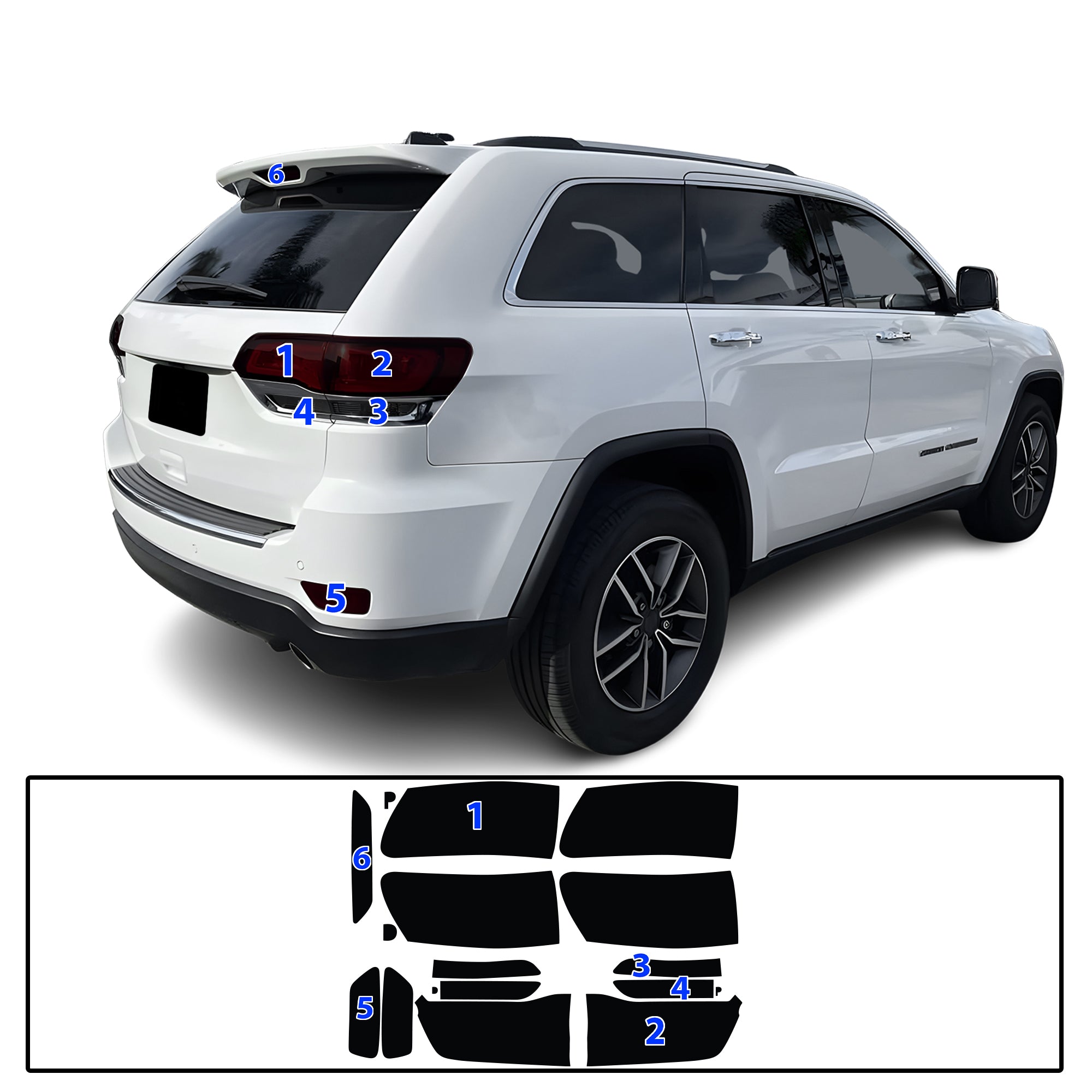 Jeep Grand Cherokee 2014–2021 Dark Smoke Headlight & Taillight Tint Kit – Precut Vinyl Lens Overlays