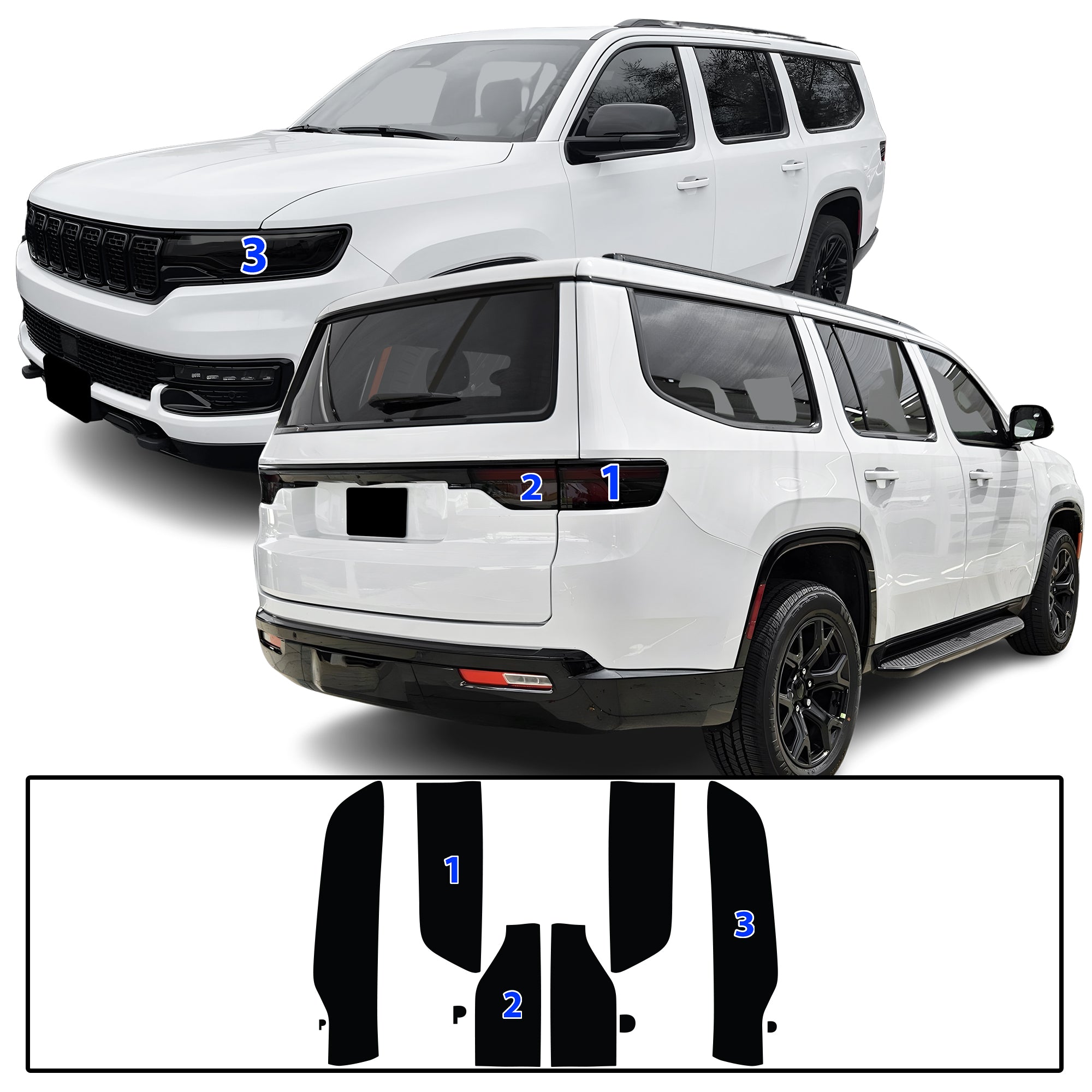Jeep Wagoneer 2020–2025 Dark Smoke Headlight & Taillight Tint Kit – Precut Vinyl Lens Overlays