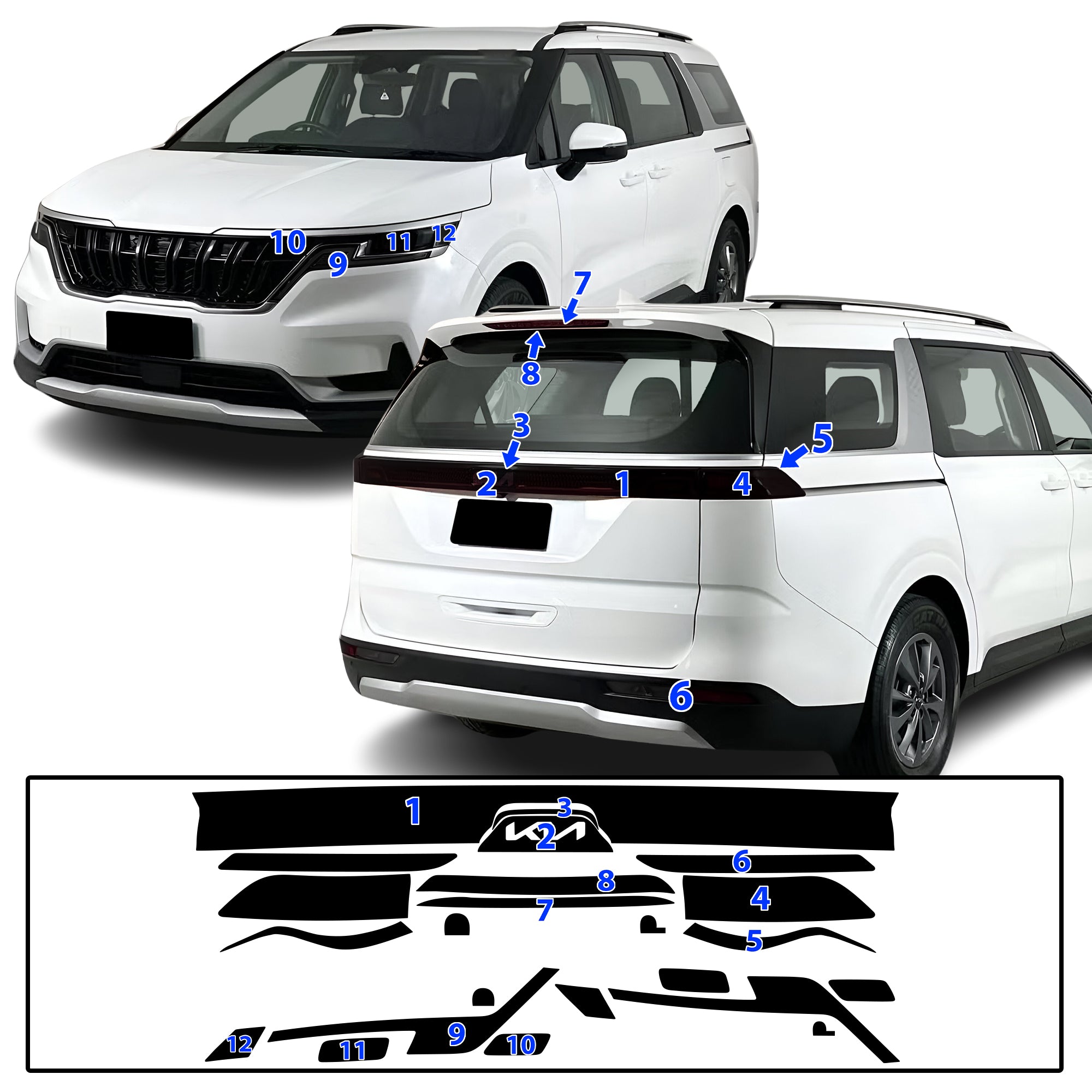 KIA Carnival 2022–2024 Dark Smoke Headlight & Taillight Tint Kit – Precut Vinyl Lens Overlays