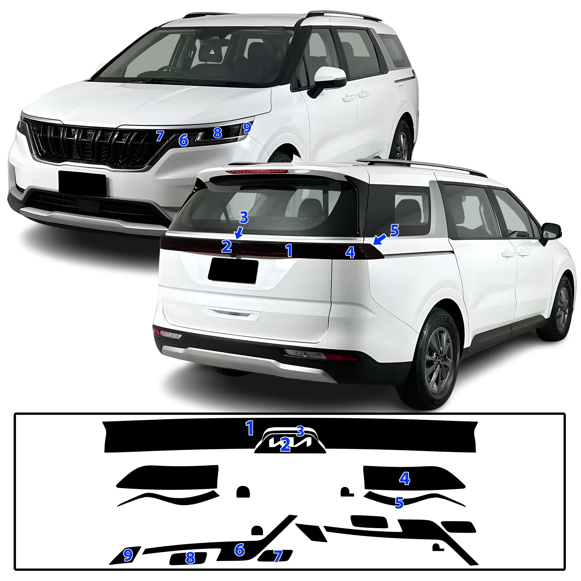 KIA Carnival 2022–2024 Dark Smoke Headlight & Taillight Tint Kit – Precut Vinyl Lens Overlays