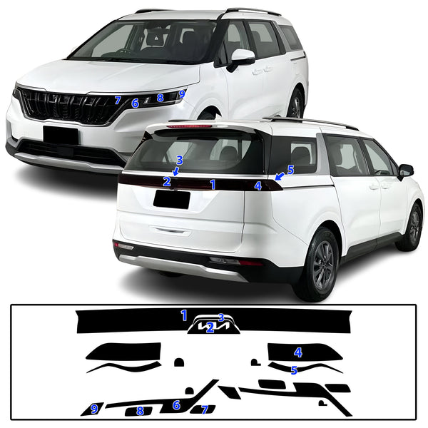 Full Headlight Taillight Precut Smoked PPF Tint Kit Film Overlay Fits Kia Carnival 2022-2024