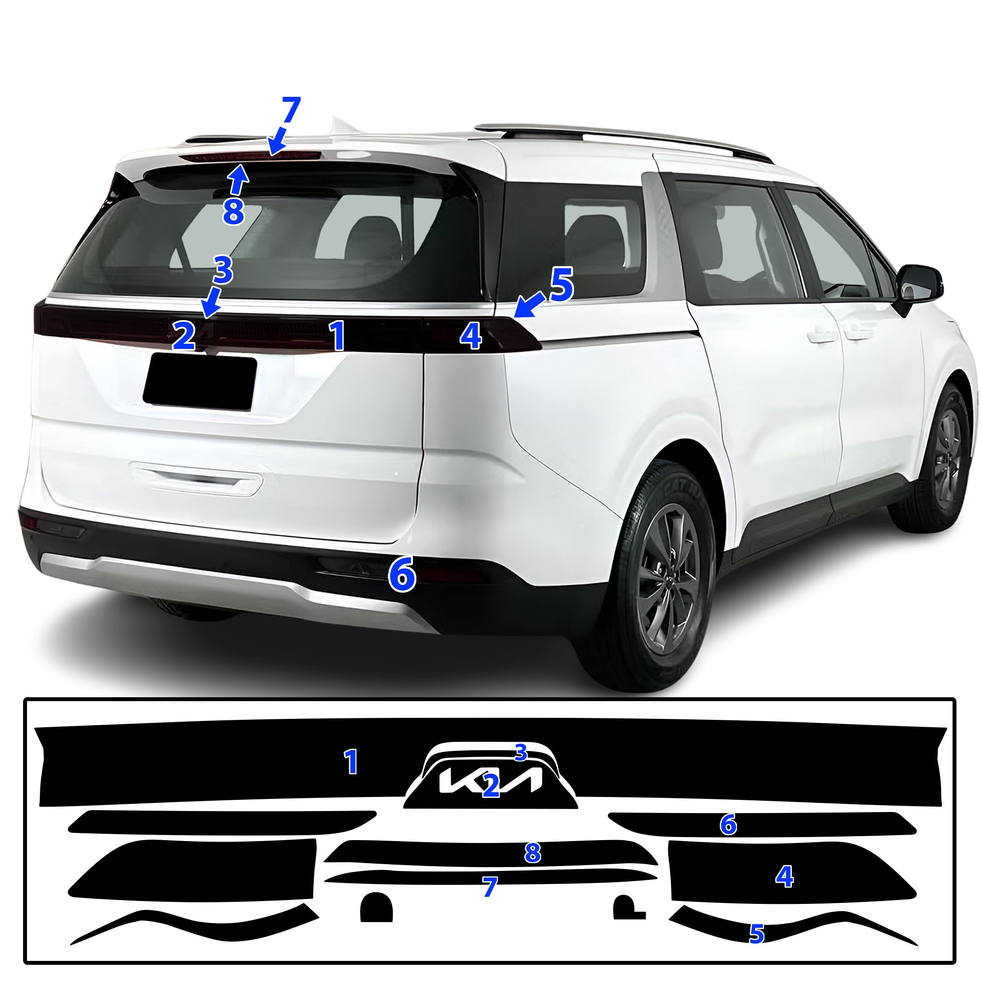 KIA Carnival 2022–2024 Dark Smoke Headlight & Taillight Tint Kit – Precut Vinyl Lens Overlays