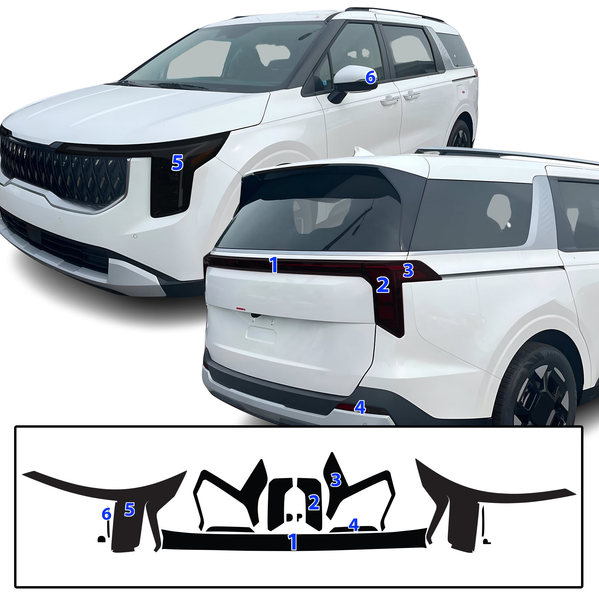 KIA Carnival 2025–2026 Dark Smoke Headlight & Taillight Tint Kit – Precut Vinyl Lens Overlays