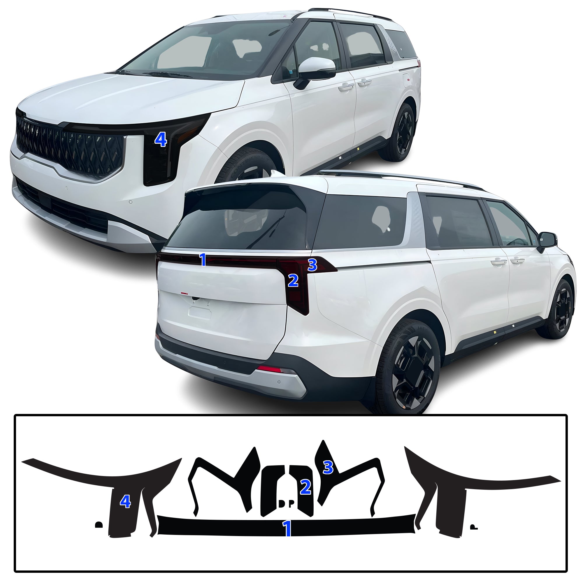 KIA Carnival 2025–2026 Dark Smoke Headlight & Taillight Tint Kit – Precut Vinyl Lens Overlays