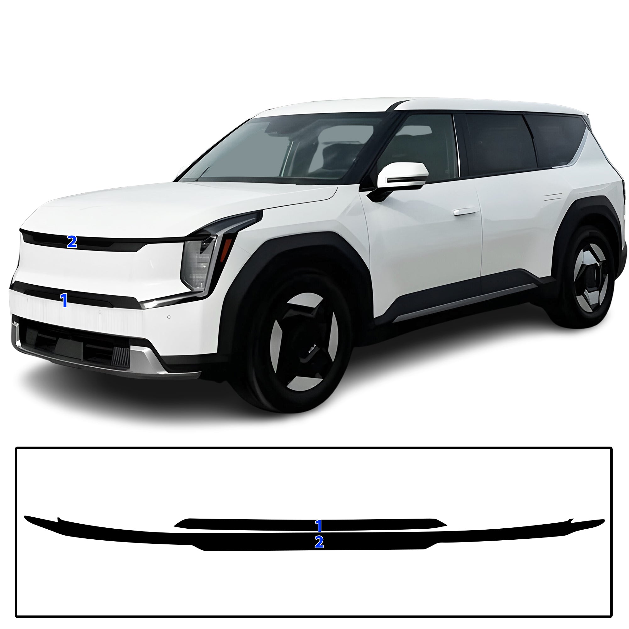 Kia EV9 2024-2026 Blackout Chrome Delete Kit – Precut Gloss Black Vinyl Overlays