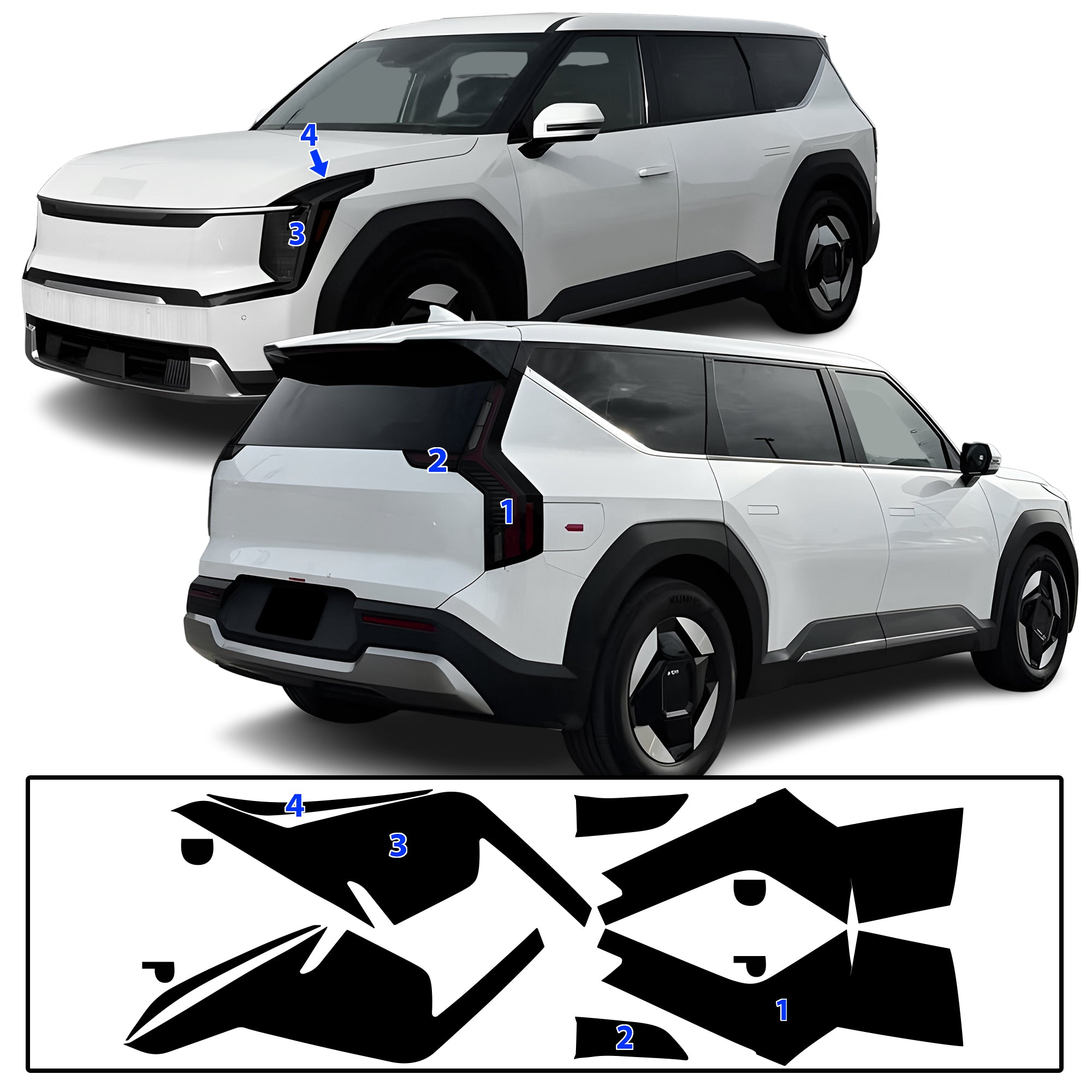 KIA EV9 2024–2026 Dark Smoke Headlight & Taillight Tint Kit – Precut Vinyl Lens Overlays