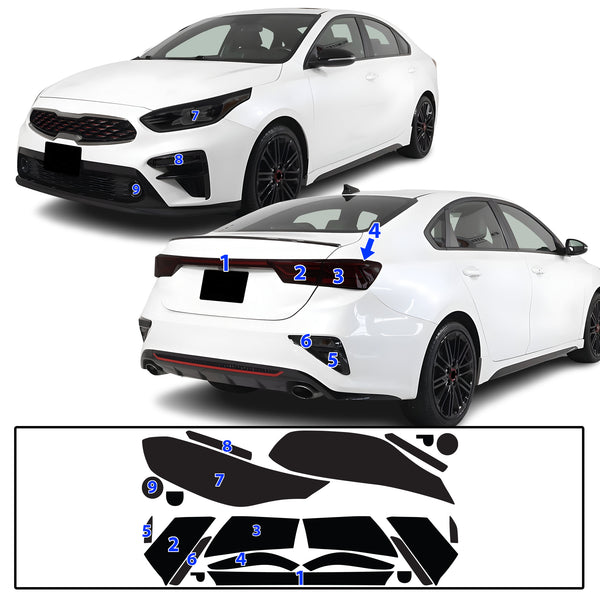 Full Headlight Taillight Precut Smoked PPF Tint Kit Film Overlay Fits Kia Forte 2019-2021
