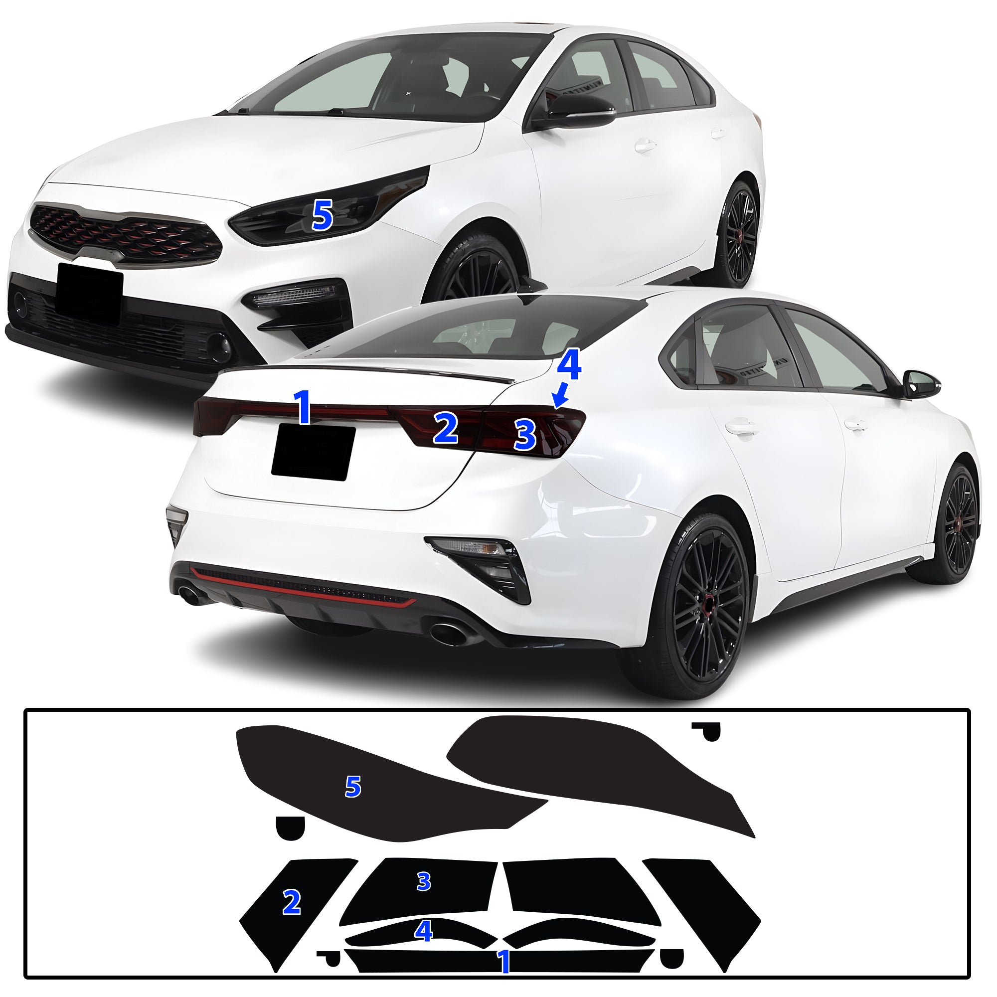 KIA Forte 2019–2021 Dark Smoke Headlight & Taillight Tint Kit – Precut Vinyl Lens Overlays