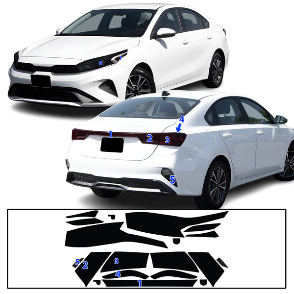 Full Headlight Taillight Precut Smoked PPF Tint Kit Film Overlay Fits Kia Forte 2019-2024
