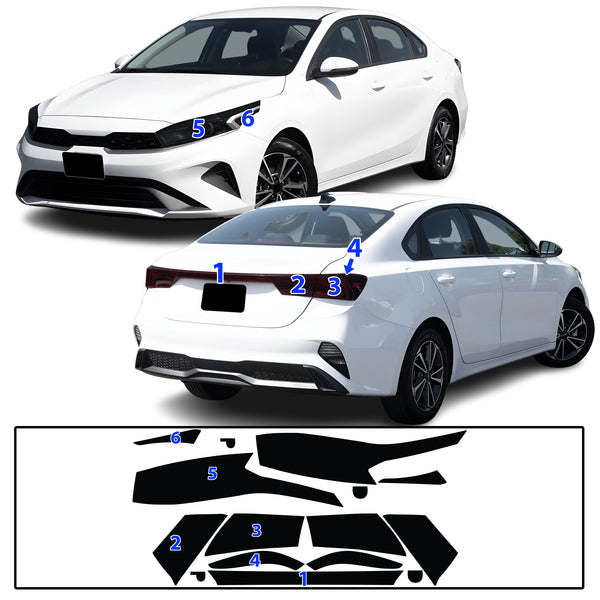 Full Headlight Taillight Precut Smoked PPF Tint Kit Film Overlay Fits Kia Forte 2019-2024