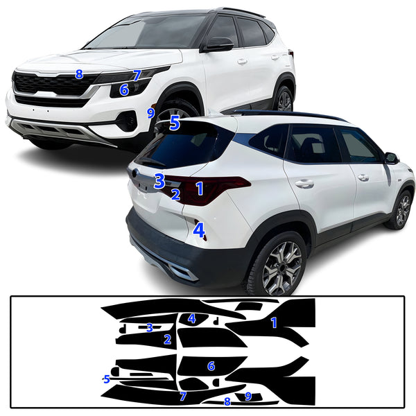 Full Headlight Taillight Precut Smoked PPF Tint Kit Film Overlay Fits Kia Seltos 2021-2023
