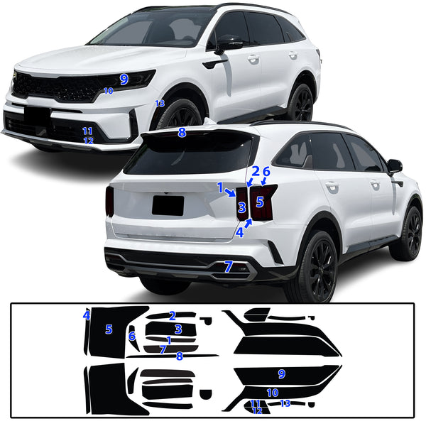 Full Headlight Taillight Precut Smoked PPF Tint Kit Film Overlay Fits Kia Sorento 2021-2023