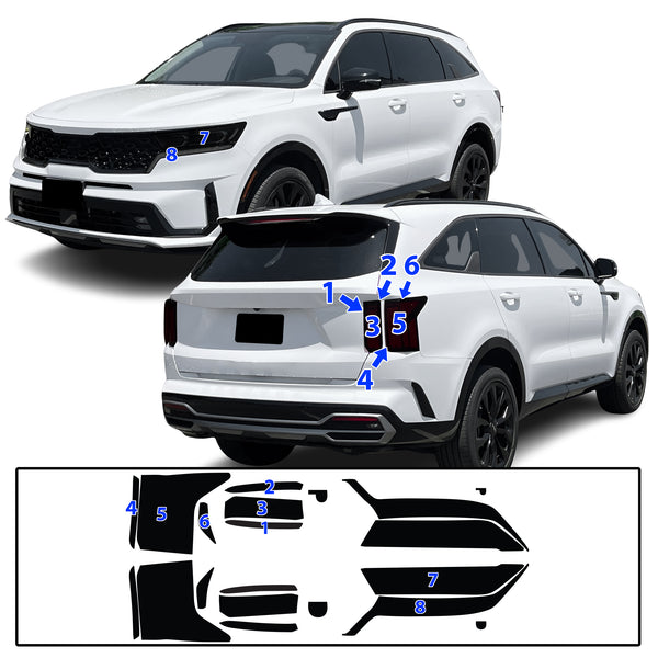 Full Headlight Taillight Precut Smoked PPF Tint Kit Film Overlay Fits Kia Sorento 2021-2023