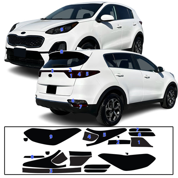 Full Headlight Taillight Precut Smoked PPF Tint Kit Film Overlay Fits Kia Sportage 2017-2022