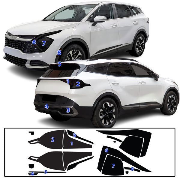 KIA Sportage 2023–2025 Dark Smoke Headlight & Taillight Tint Kit – Precut Vinyl Lens Overlays