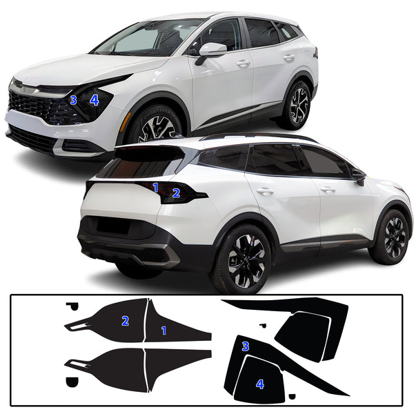 KIA Sportage 2023–2025 Dark Smoke Headlight & Taillight Tint Kit – Precut Vinyl Lens Overlays