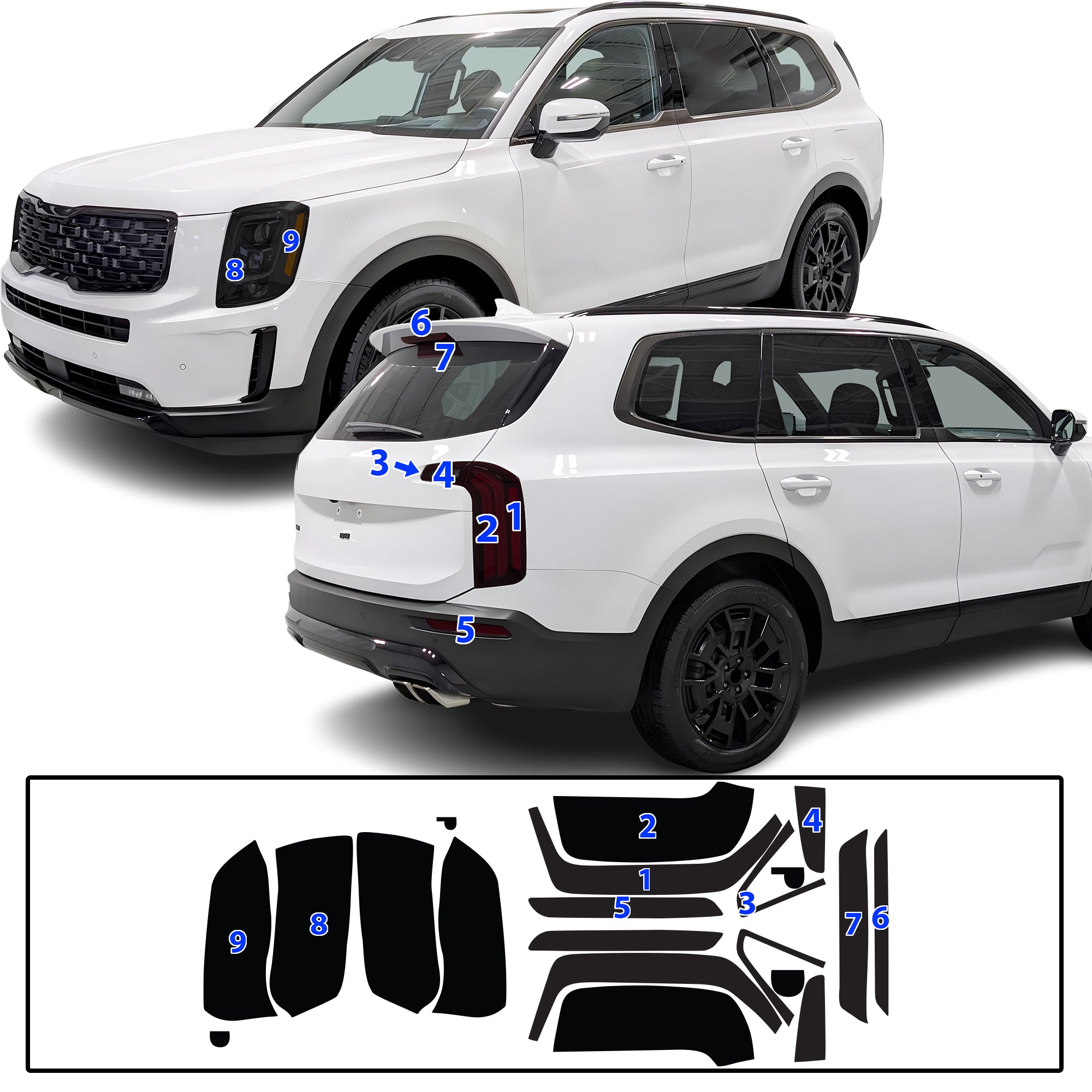 Full Headlight Taillight Precut Smoked PPF Tint Kit Film Overlay Fits Kia Telluride 2020-2025